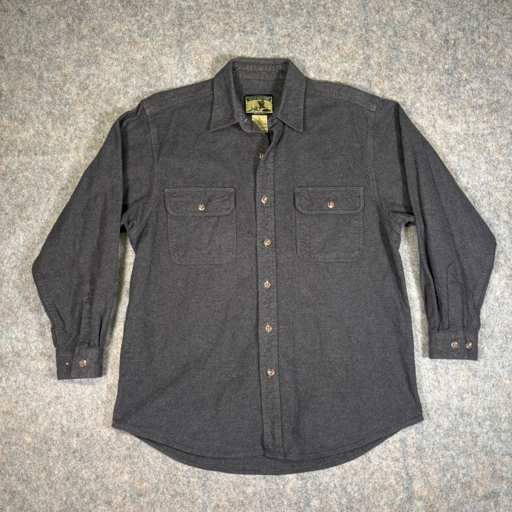 Field Stream Mens Chamois Long Sleeve Button Up Flannel Shirt L Dark Gray VTG